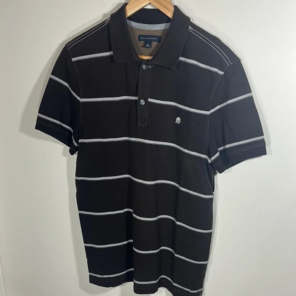 Banana Republic Brown and Gray Polo Shirt Classic Fit Short Sleeve Medium